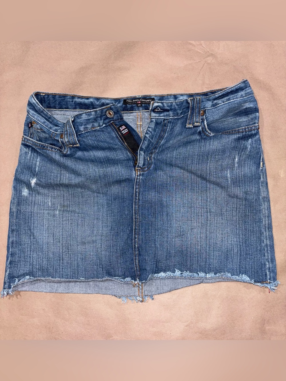 Polo Jeans Ralph Lauren Size 29 Frayed Edge Denim Mini Skirt Y2K Distressed